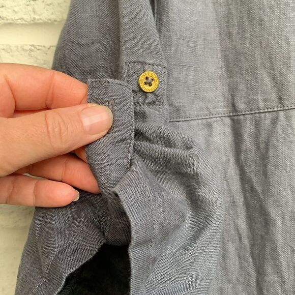 Ellen Tracy 100% linen grey gold zipper tunic blouse woman’s size medium - Picture 9 of 9
